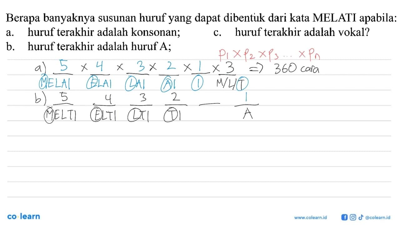 Berapa banyaknya susunan huruf yang dapat dibentuk dari