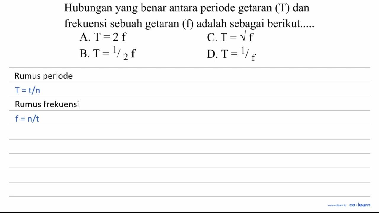 Hubungan yang benar antara periode getaran (T) dan