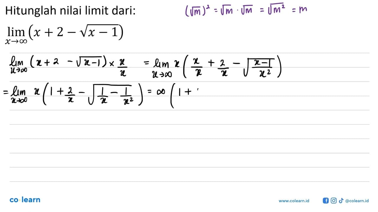 Hitunglah nilai limit dari: lim x->tak hingga