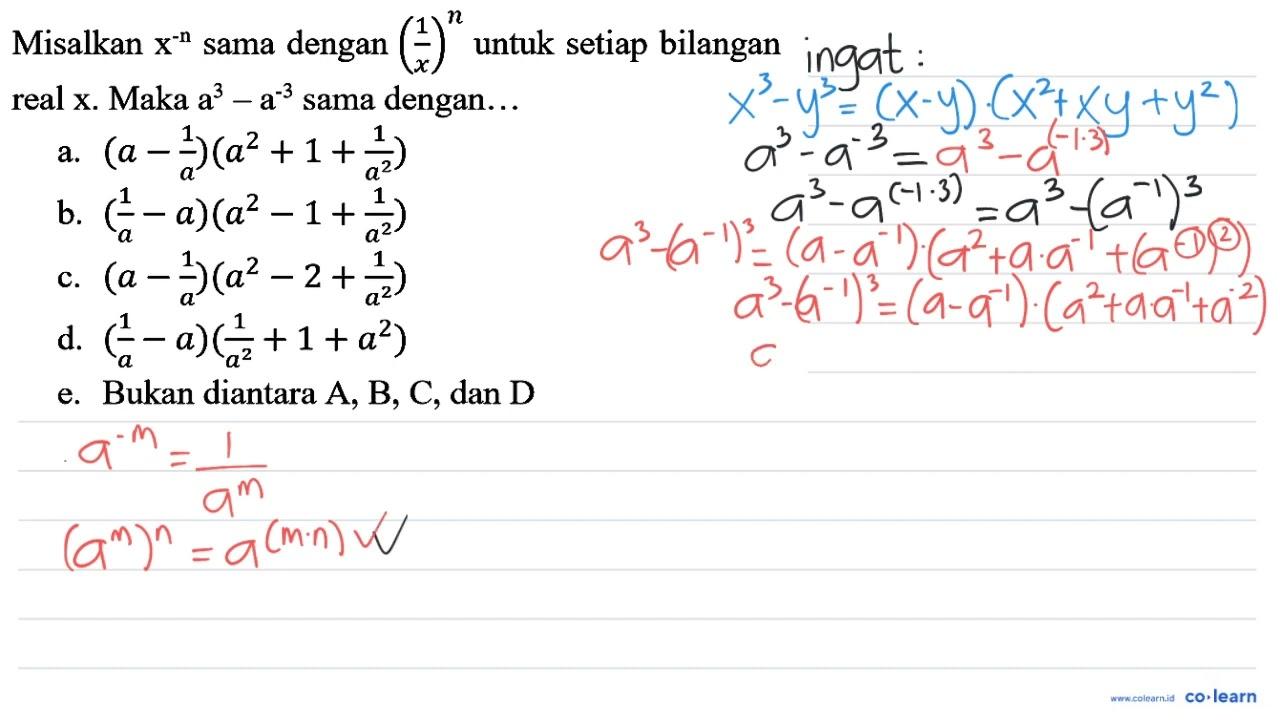 Misalkan x^(-n) sama dengan ((1)/(x))^(n) untuk setiap