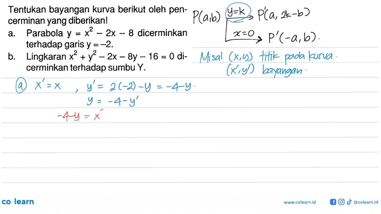 Tentukan bayangan kurva berikut oleh pencerminan yang