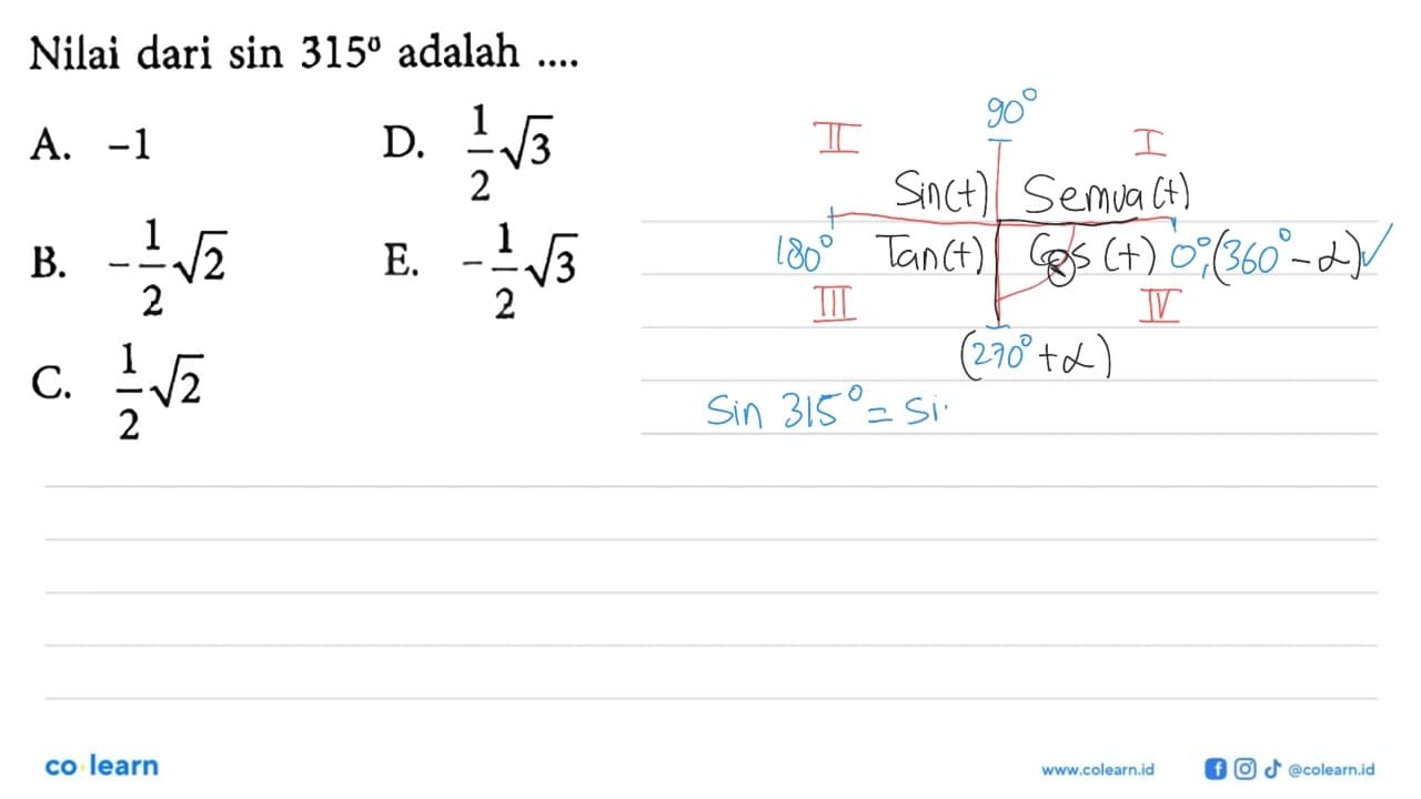 Nilai dari sin 315 adalah ...