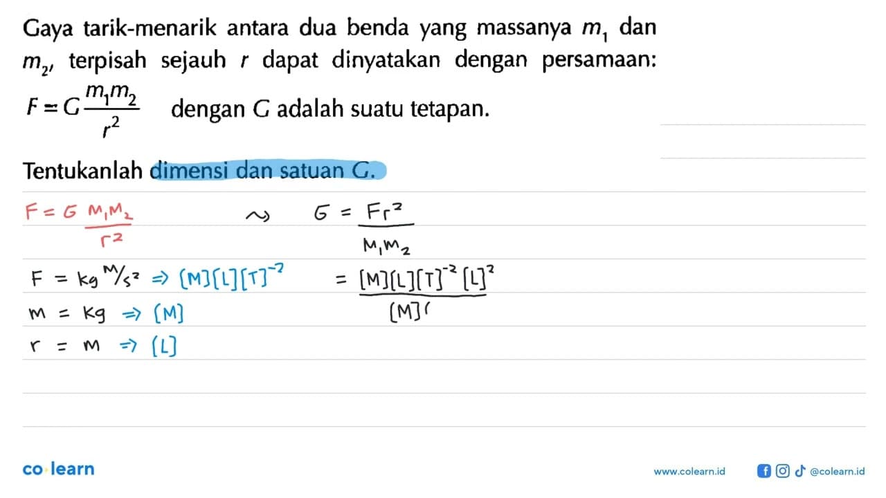 Gaya tarik-menarik antara dua benda yang massanya m1 dan