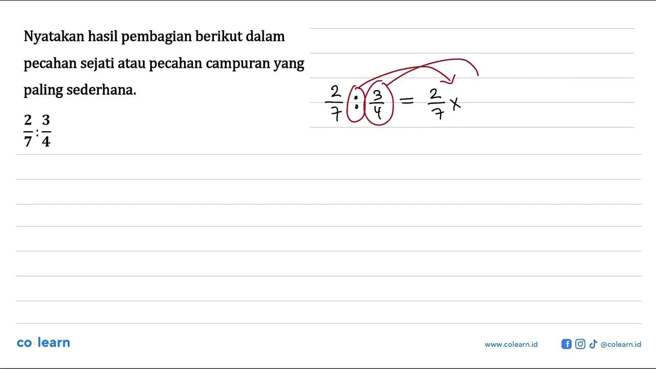 Nyatakan hasil pembagian berikut dalam pecahan sejati atau