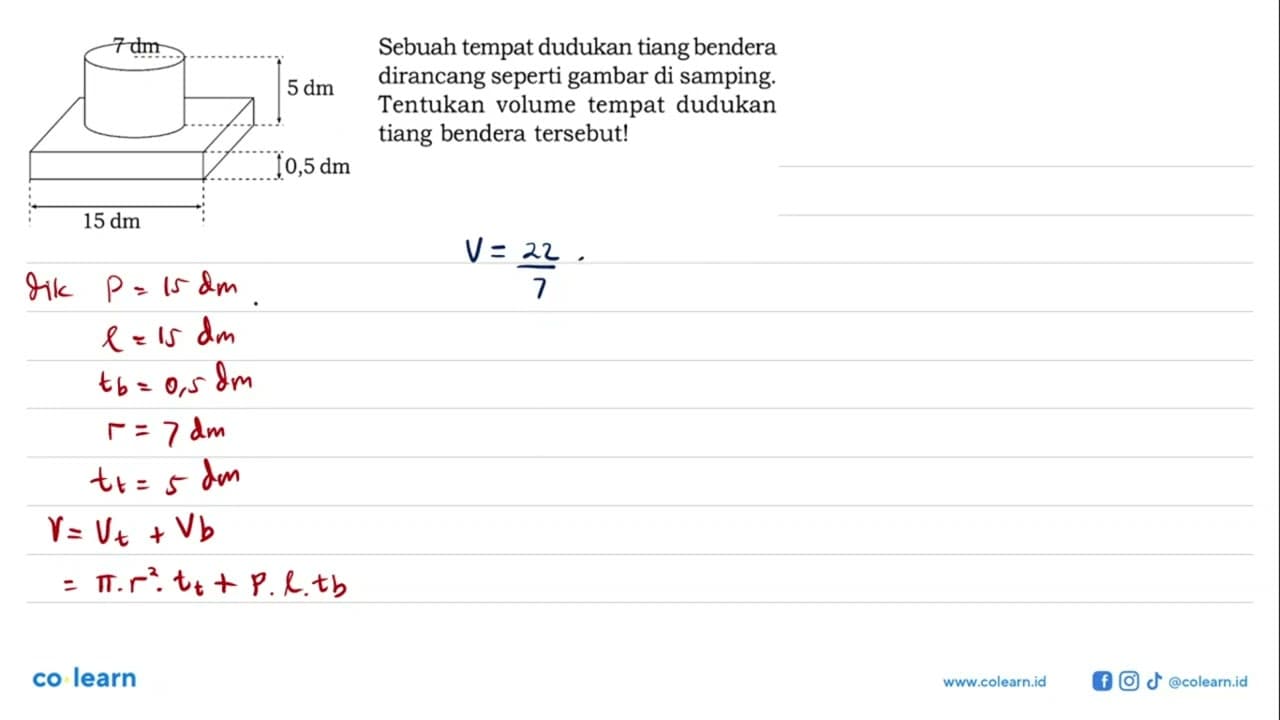 7 dm 5 dm 0,5 dm 15 dm Sebuah tempat dudukan tiang bendera