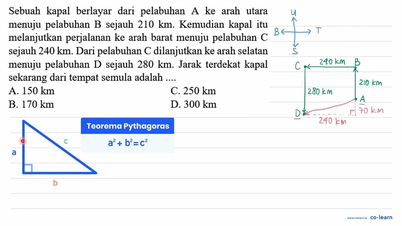 Sebuah kapal berlayar dari pelabuhan A ke arah utara menuju