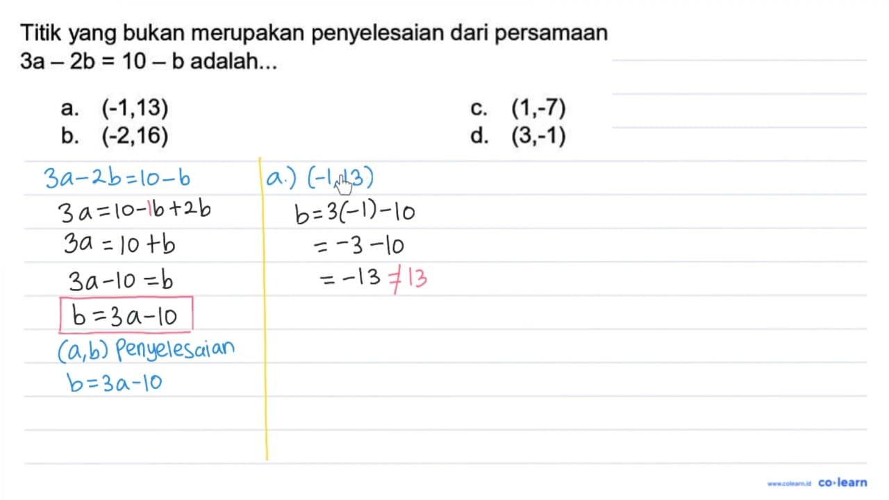 Titik yang bukan merupakan penyelesaian dari persamaan 3