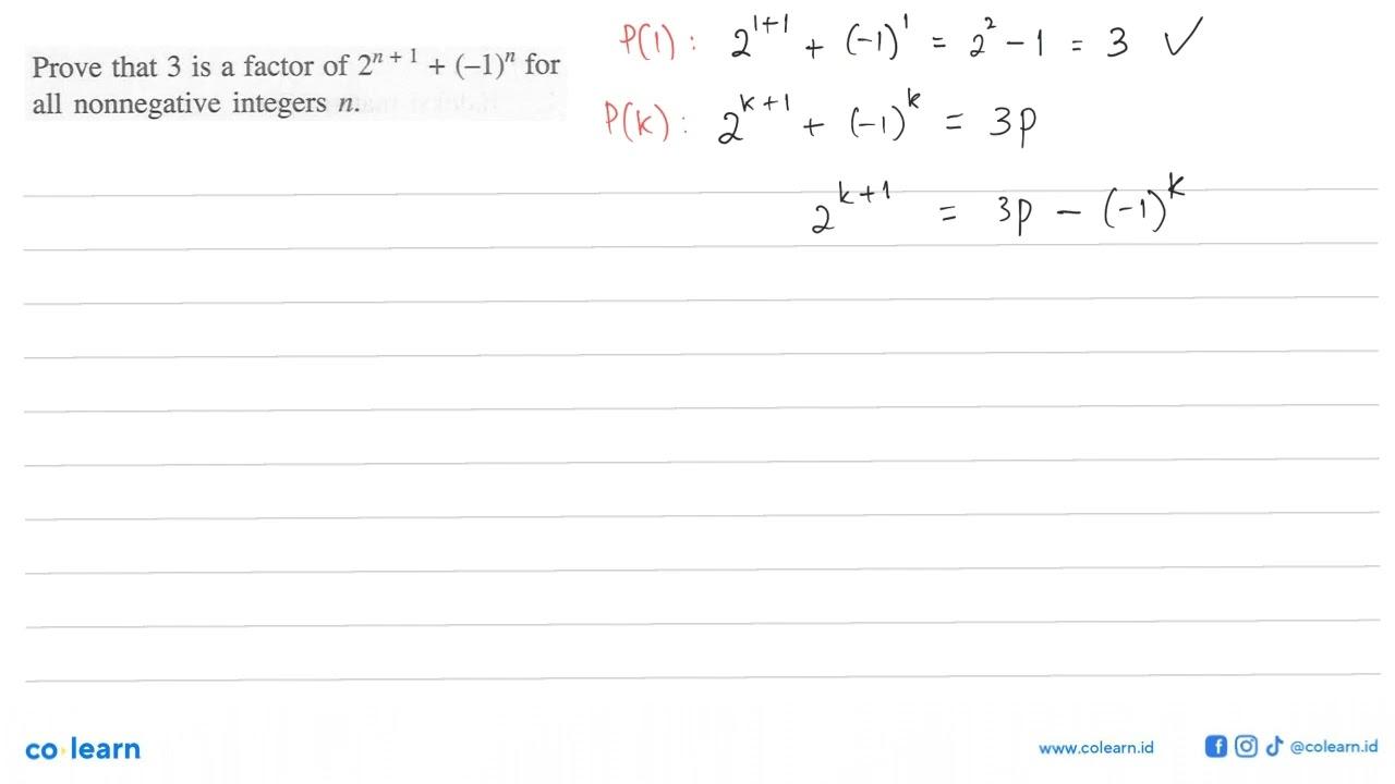 Prove that 3 is a factor of 2^n+1+(-1)^n for all