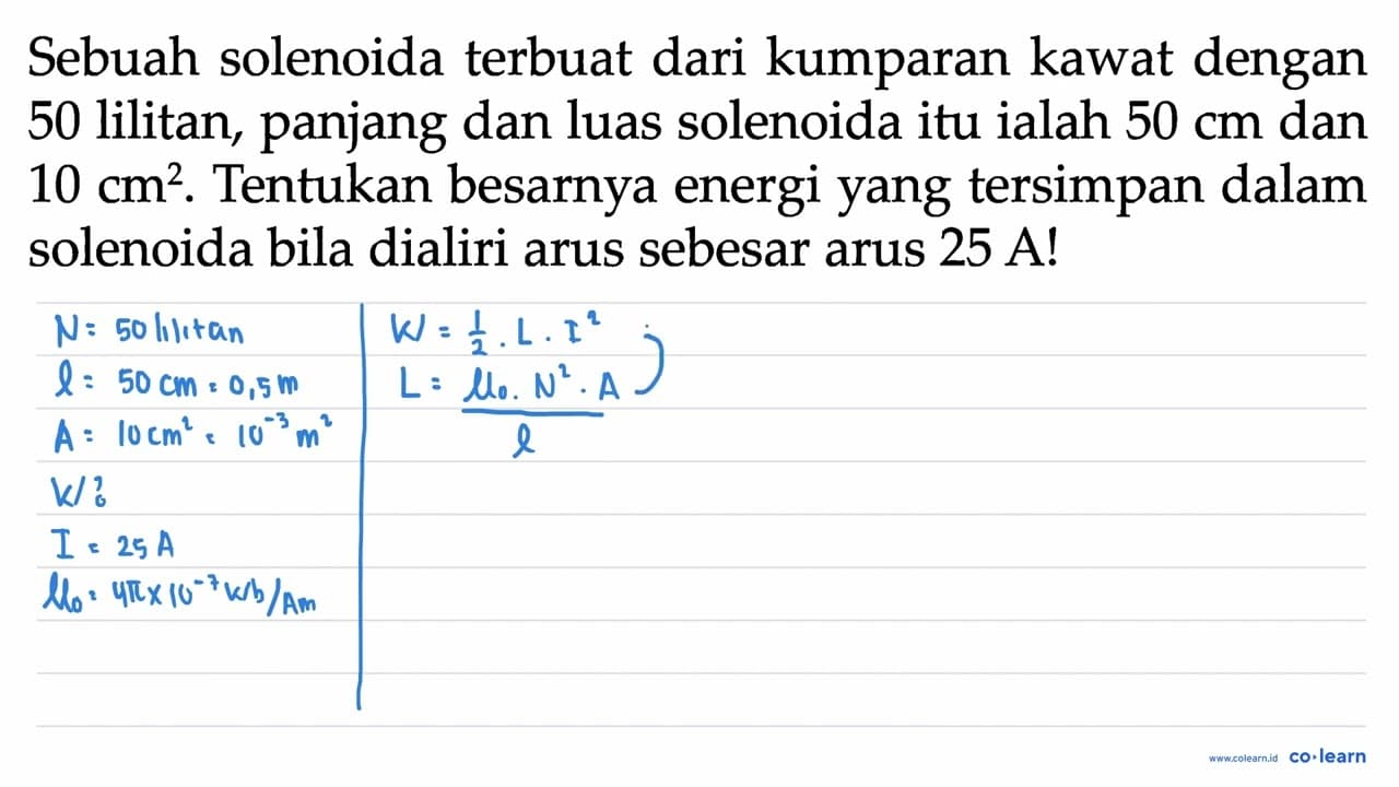 Sebuah solenoida terbuat dari kumparan kawat dengan 50