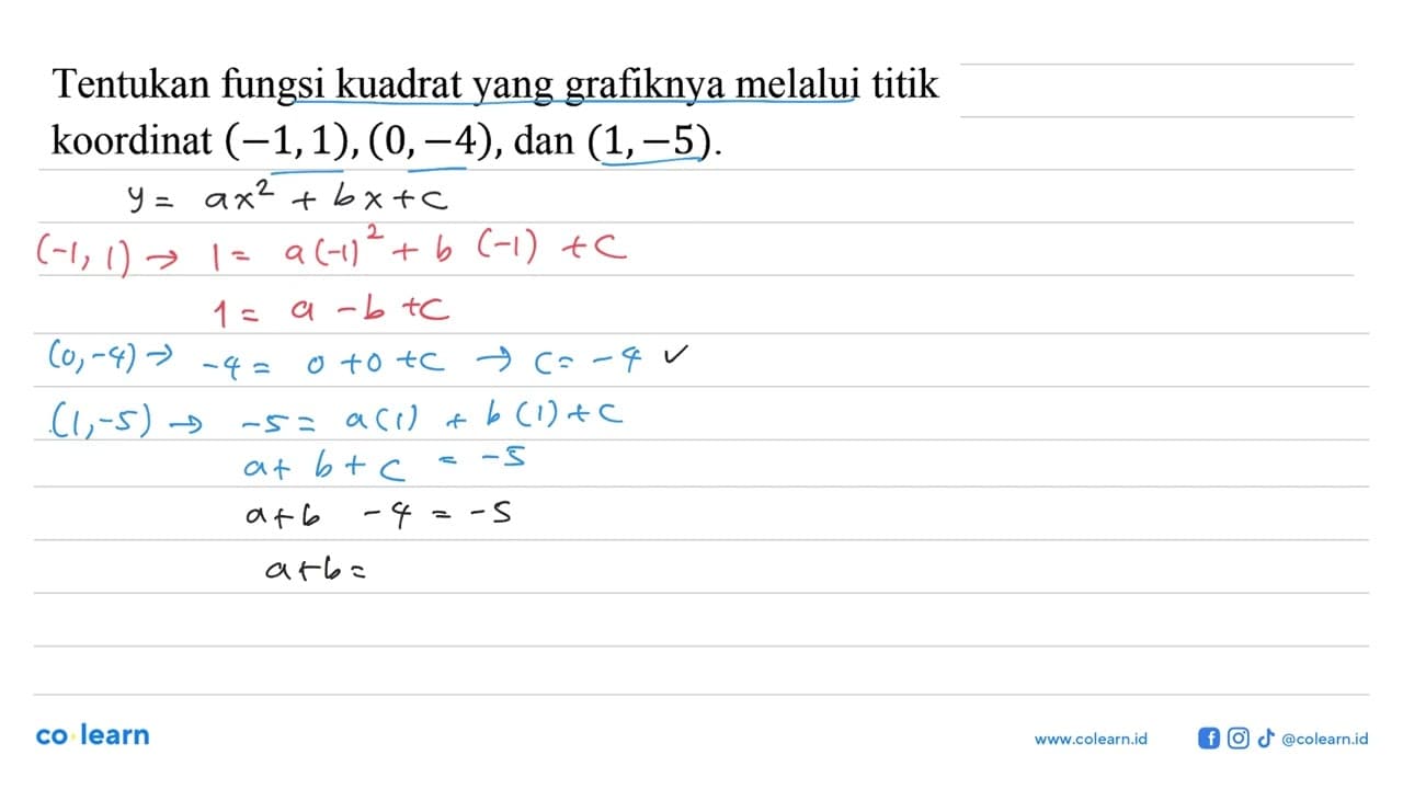 Tentukan fungsi kuadrat yang grafiknya melalui titik