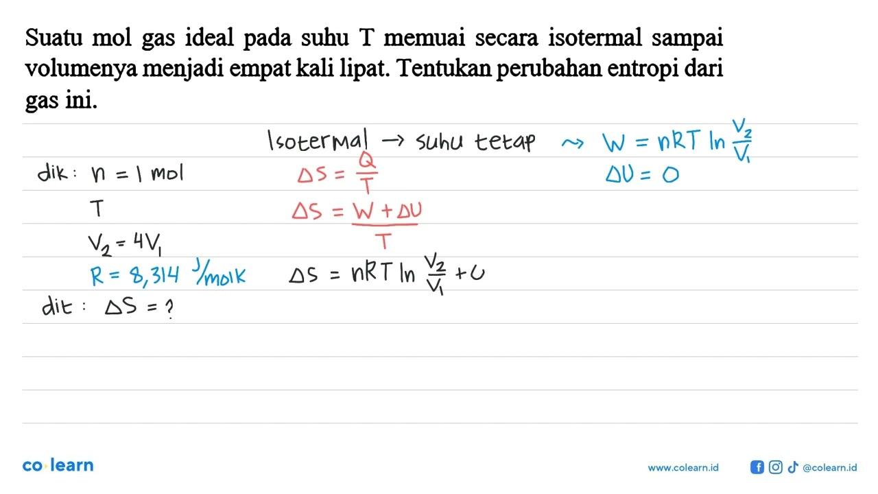 Suatu mol ideal pada suhu T memuai secara isotermal sampai