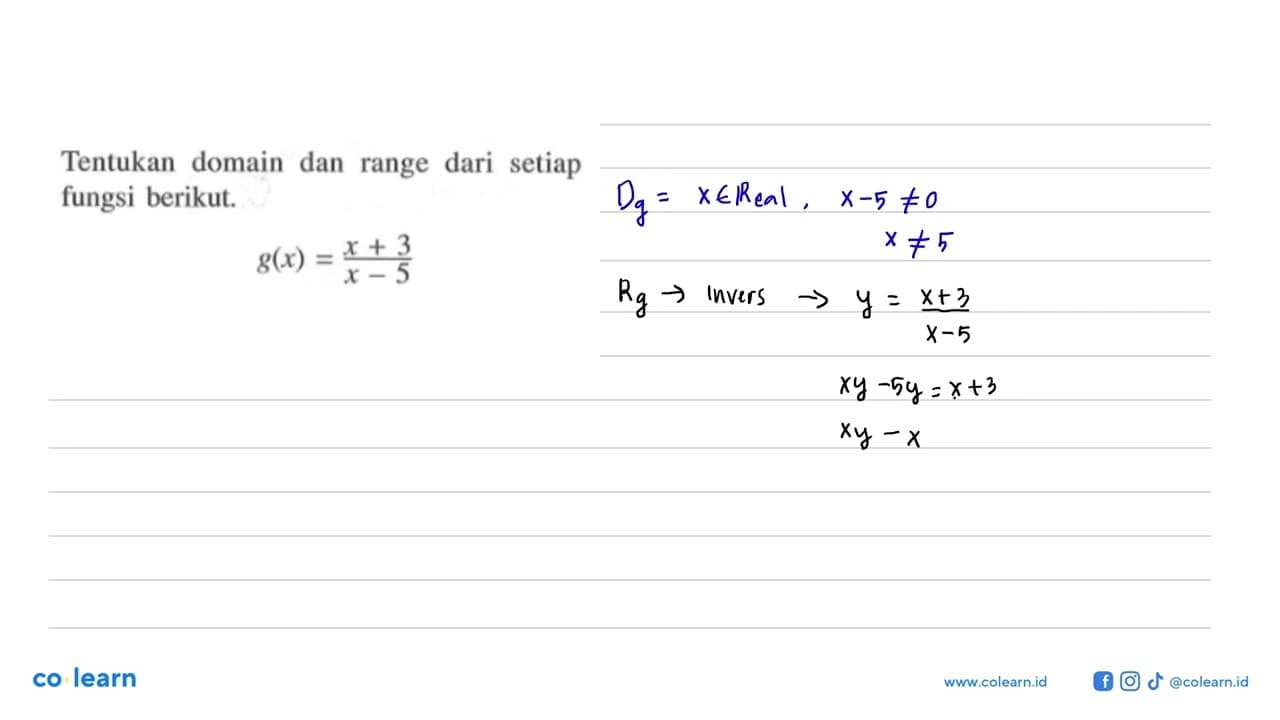 Tentukan domain dan range dari setiap fungsi