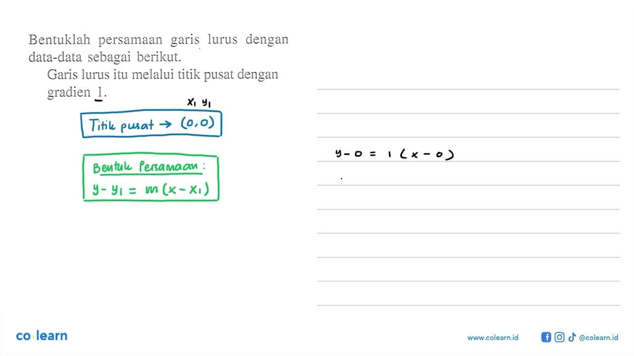 Bentuklah persamaan lurus dengan garis data-data sebagai