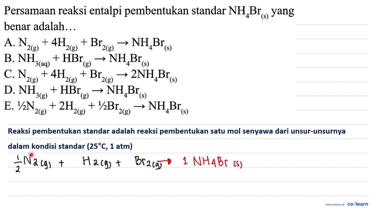 Persamaan reaksi entalpi pembentukan standar NH_(4)