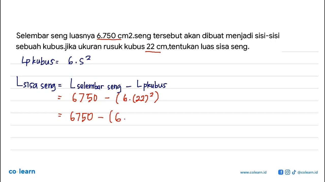 Selembar seng luasnya 6.750 cm2. seng tersebut akan dibuat