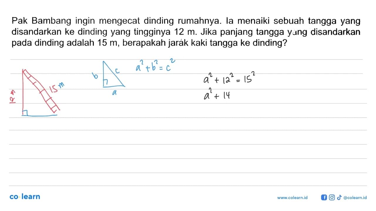 Pak Bambang ingin mengecat dinding rumahnya. la menaiki