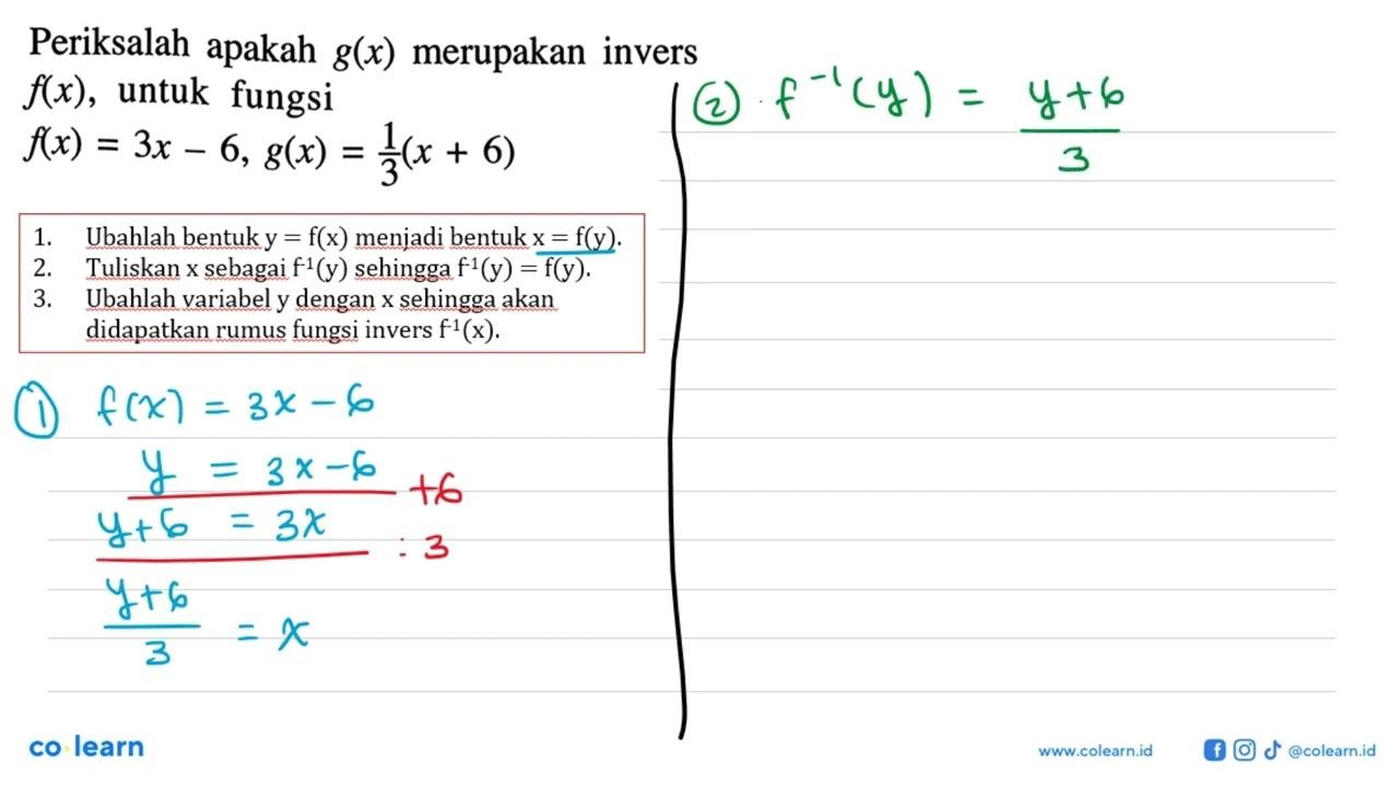 Periksalah apakah g(x) merupakan invers f(x), untuk fungsi