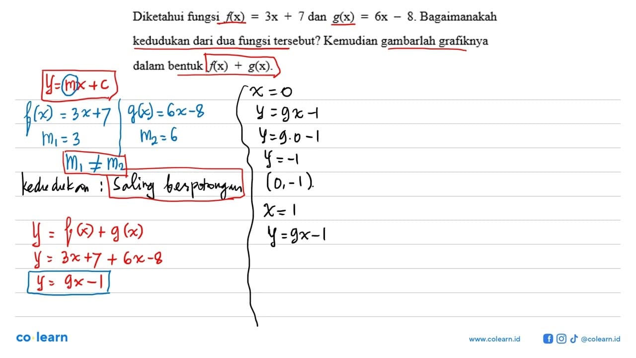 Diketahui fungsi f(x) = 3x + 7 dan g(x) = 6x - 8.