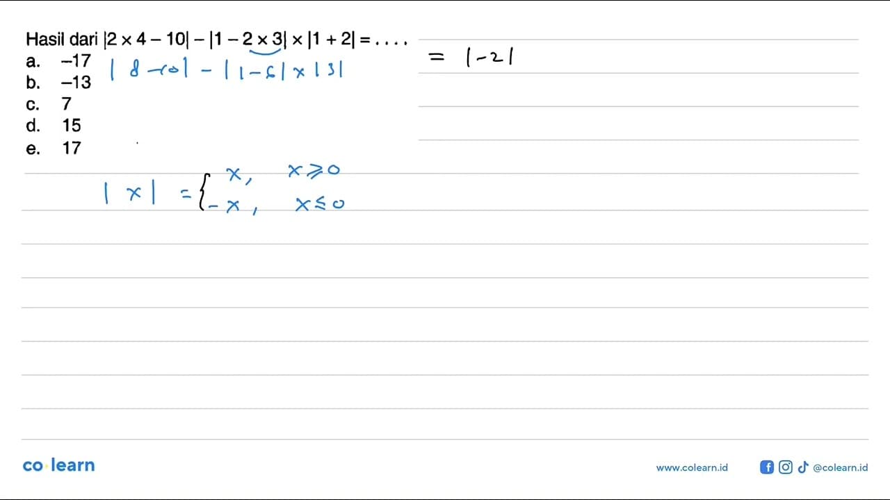 Hasil dari |2x4-10|-|1-2x3|x|1+2|= ....