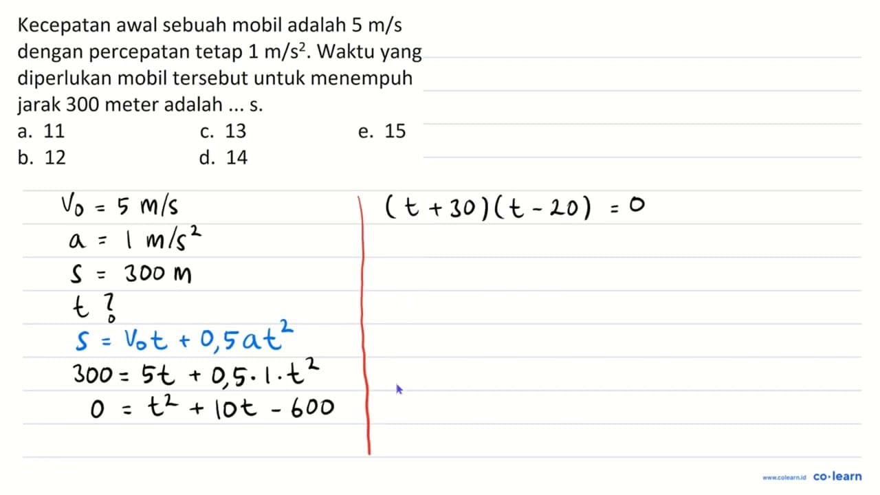 Kecepatan awal sebuah mobil adalah 5 m / s dengan