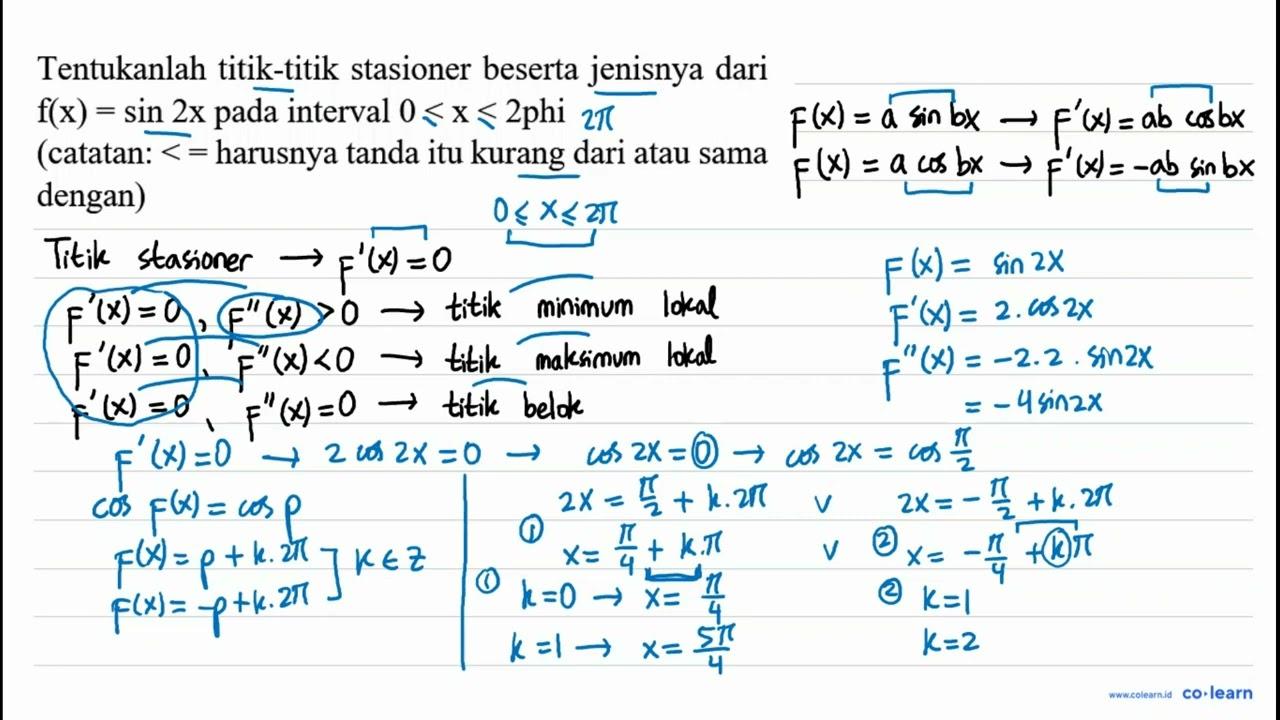 Tentukanlah titik-titik stasioner beserta jenisnya dari