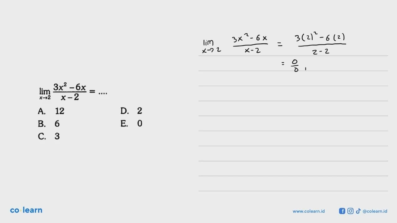 lim x -> 2 (3x^2-6x)/(x-2)=....