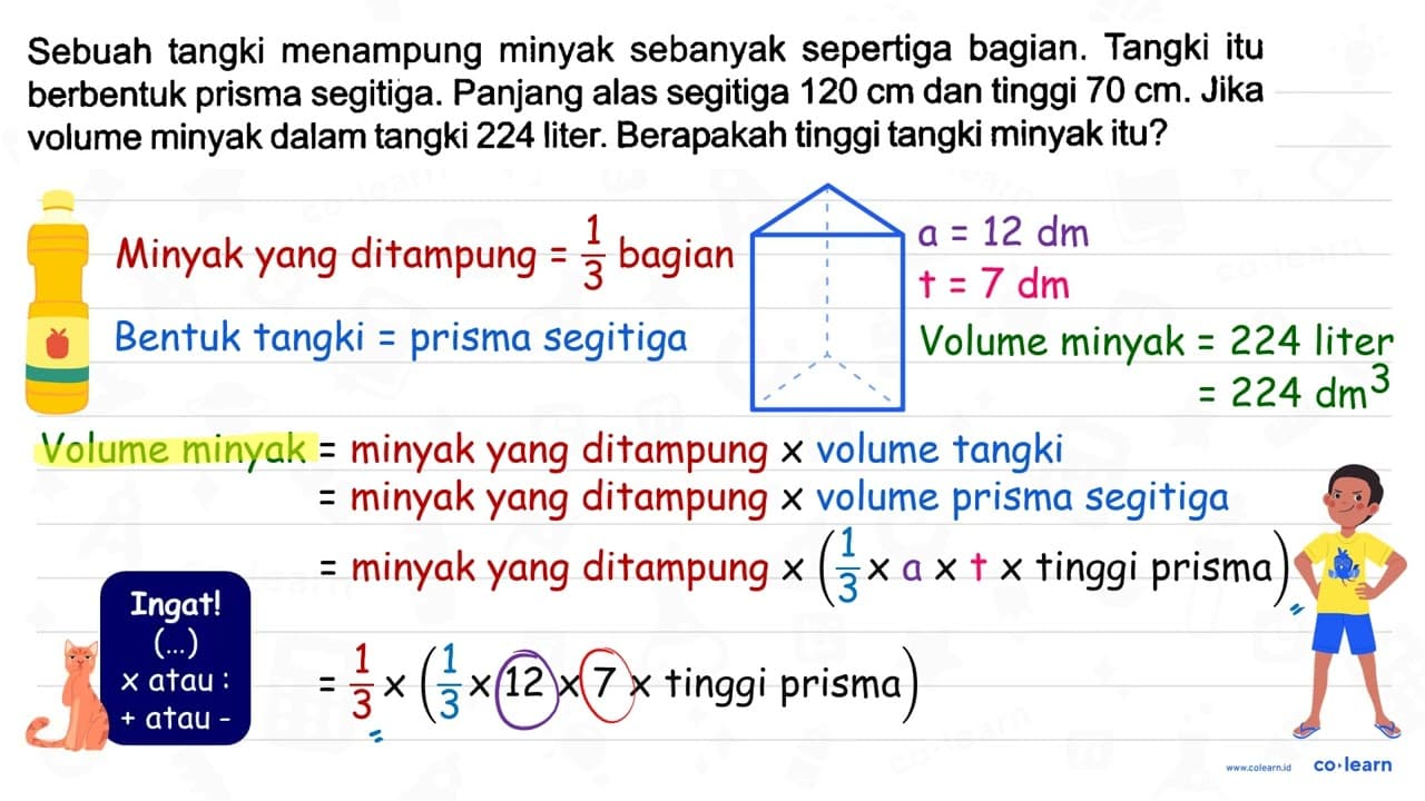 Sebuah tangki menampung minyak sebanyak sepertiga bagian.