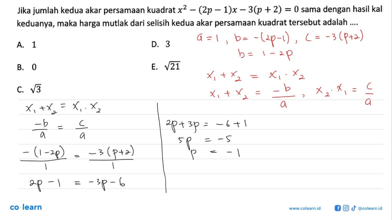 Jika jumlah kedua akar persamaan kuadrat x^2 + (2p - 1)x -