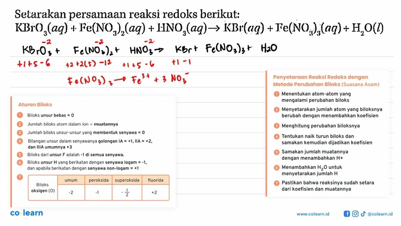 Setarakan persamaan reaksi redoks berikut: KBrO3 (aq) +