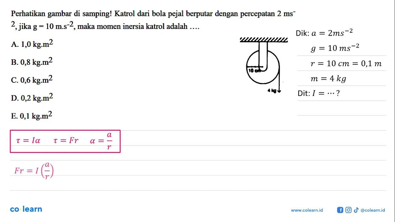 Perhatikan gambar di samping! Katrol dari bola pejal