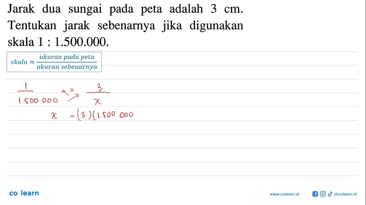 Jarak dua sungai pada peta adalah 3 cm. Tentukan jarak