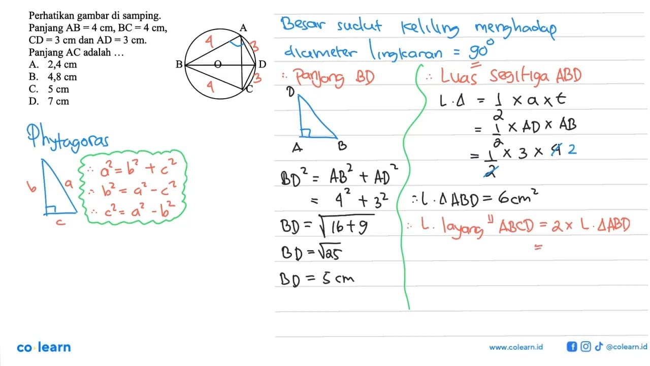 Perhatikan gambar di samping.Panjang AB=4 cm, BC=4 cm ,