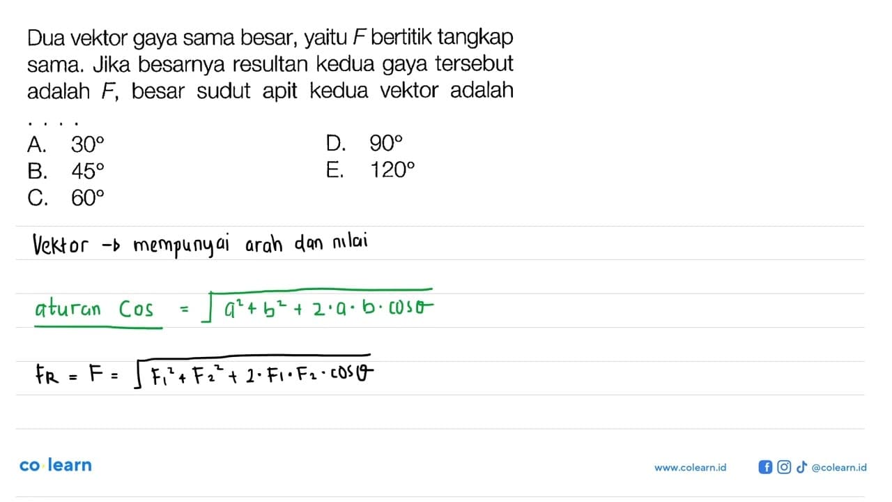 Dua vektor gaya sama besar, yaitu F bertitik tangkap sama.