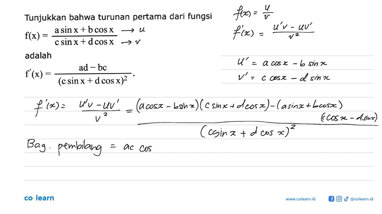 Tunjukkan bahwa turunan pertama dari fungsi f(x)=(a sin x+b