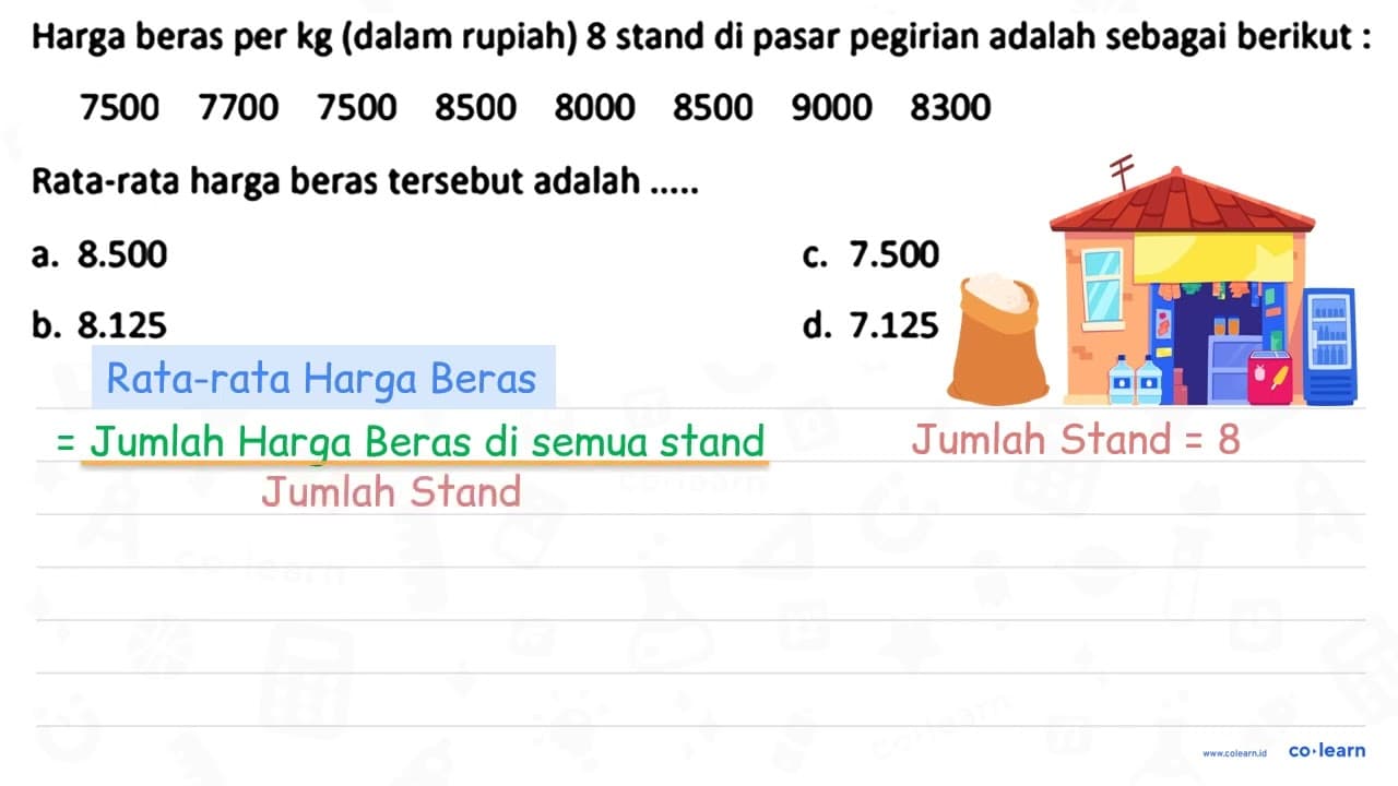 Harga beras per kg (dalam rupiah) 8 stand di pasar pegirian