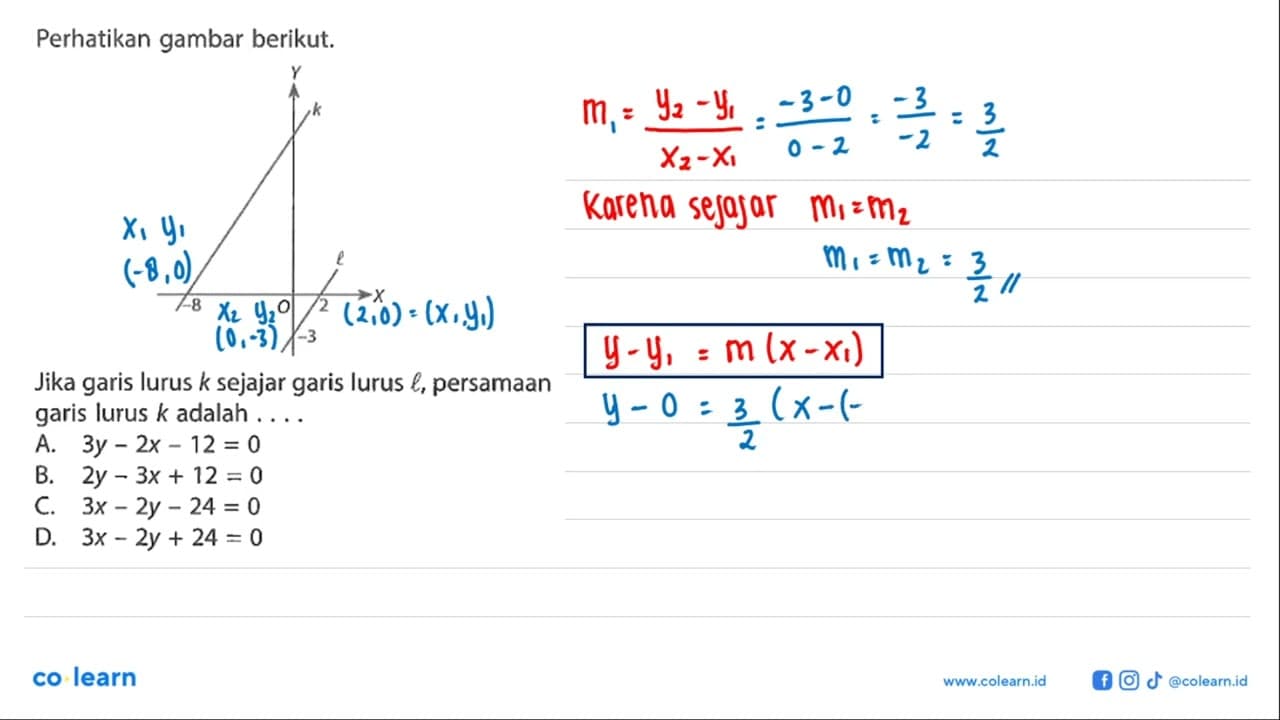 Perhatikan gambar berikut. Jika garis lurus k sejajar garis