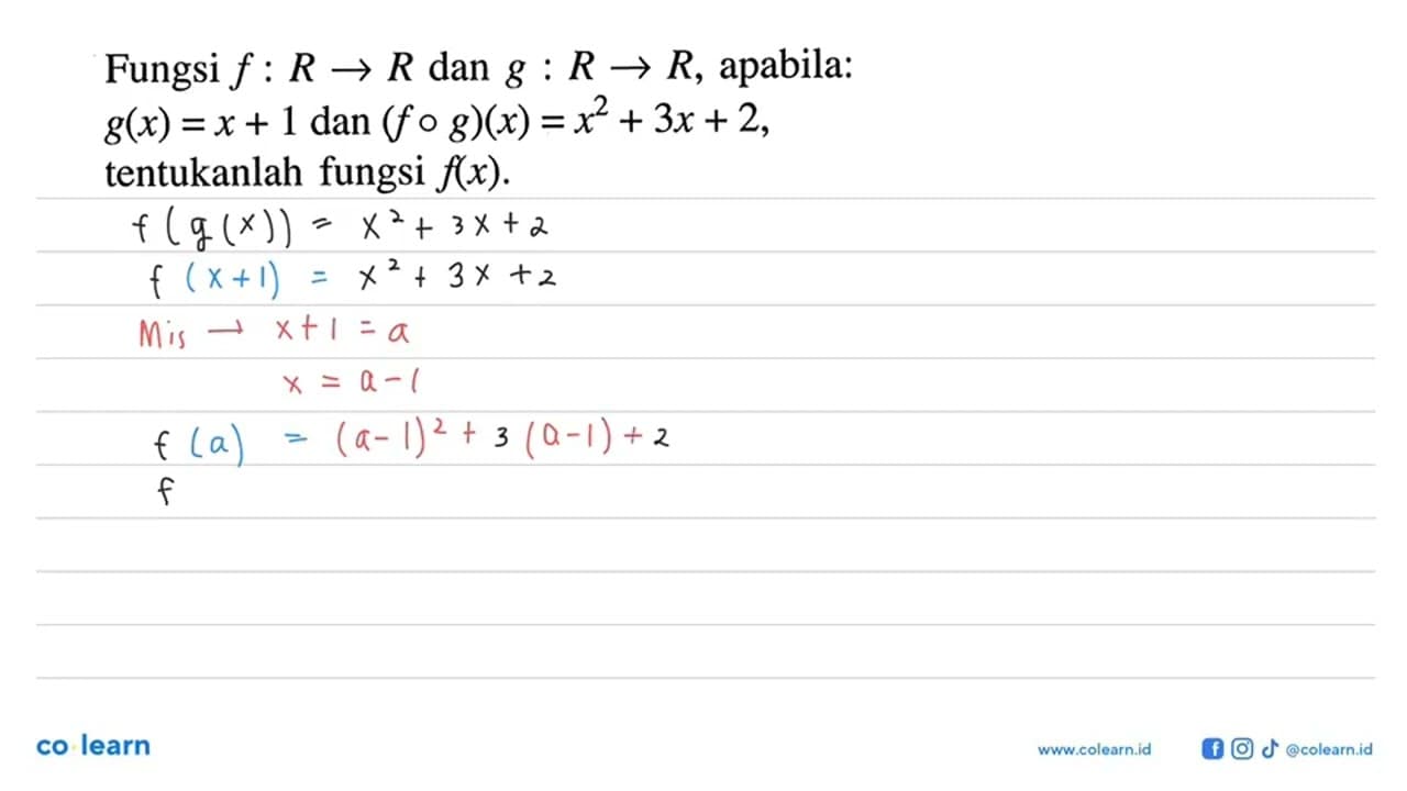 Fungsi f:R->R dan g:R->R, apabila: g(x)=x+1 dan(f o