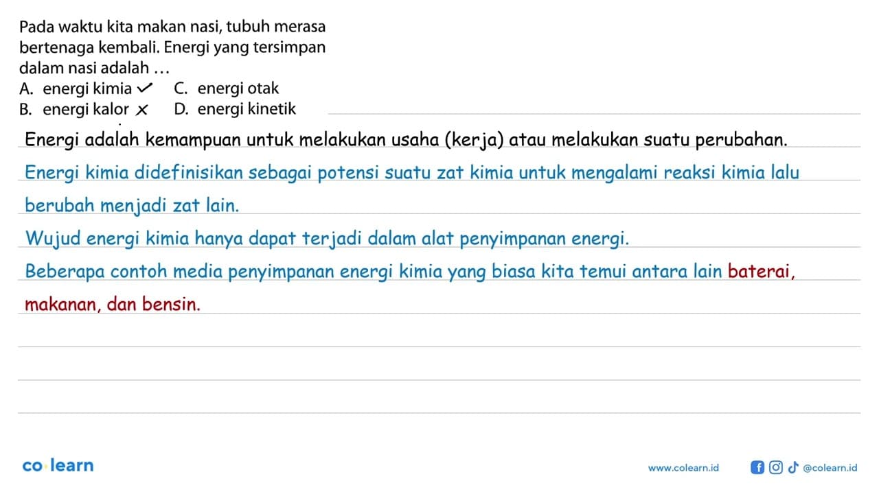 Pada waktu kita makan nasi, tubuh merasa bertenaga kembali.