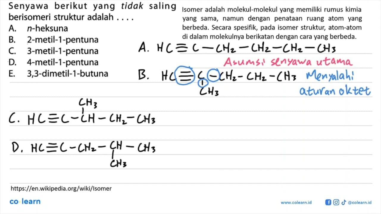 Senyawa berikut yang tidak saling berisomeri struktur