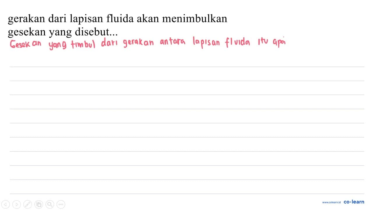 gerakan dari lapisan fluida akan menimbulkan gesekan yang