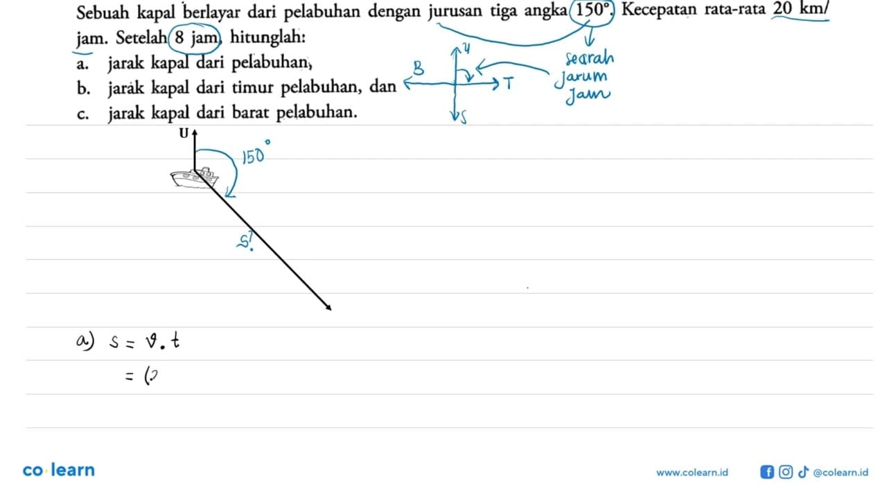 Sebuah kapal berlayar dari pelabuhan dengan jurusan tiga