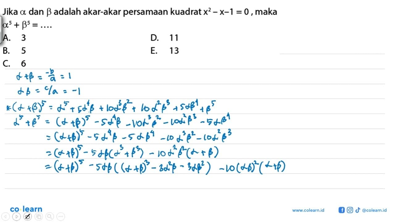 Jika a dan b adalah akar-akar persamaan kuadrat x^2 - x - 1