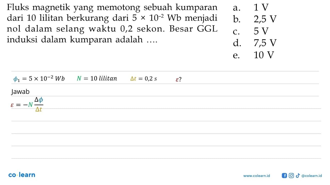 Fluks magnetik yang memotong sebuah kumparan dari 10