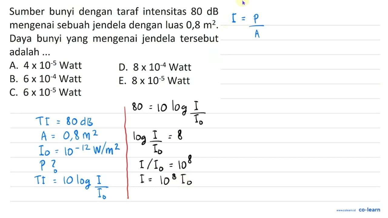 Sumber bunyi dengan taraf intensitas 80 ~dB mengenai sebuah