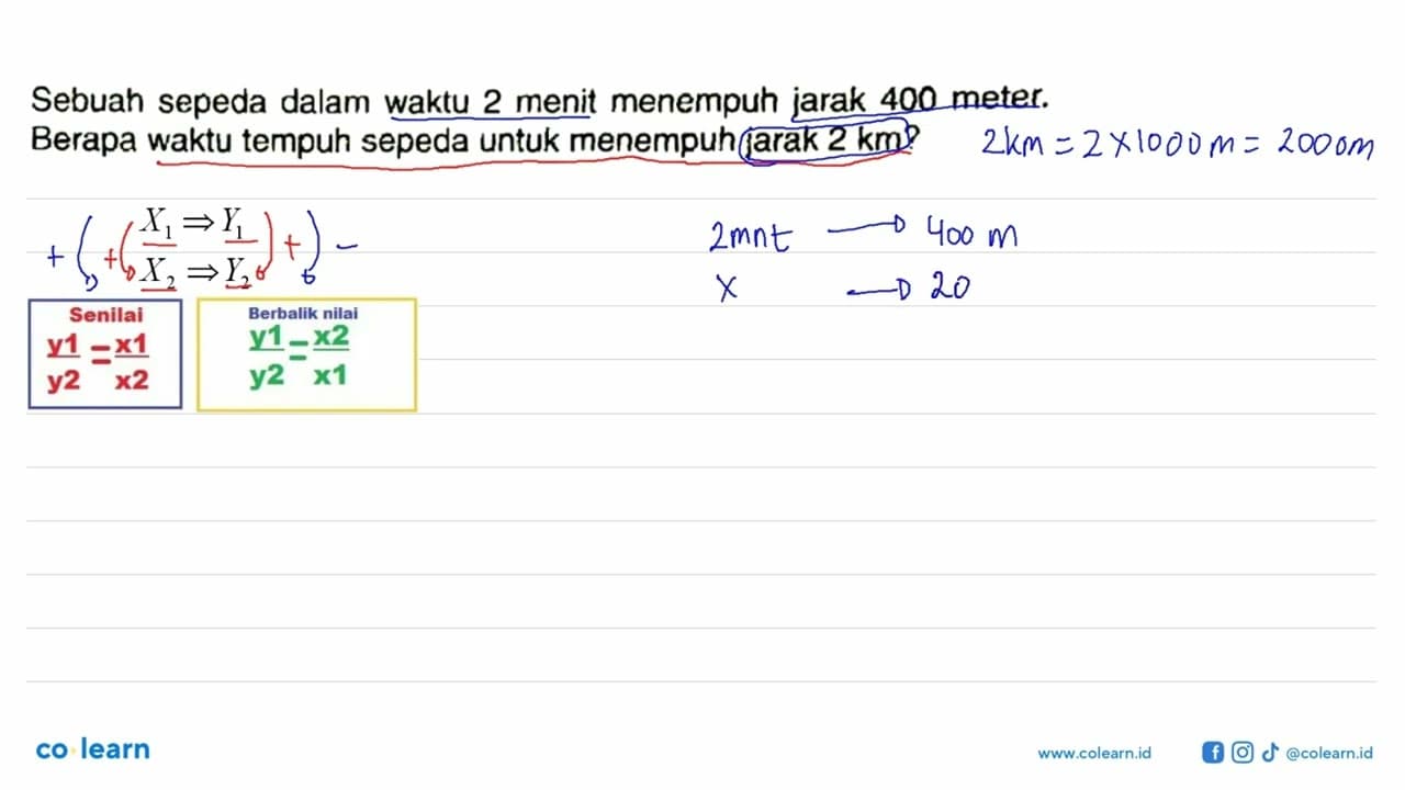 Sebuah sepeda dalam waktu 2 menit menempuh jarak 400 meter.