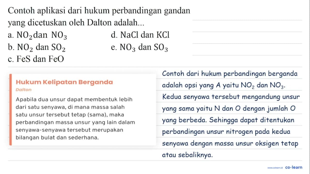 Contoh aplikasi dari hukum perbandingan gandan yang