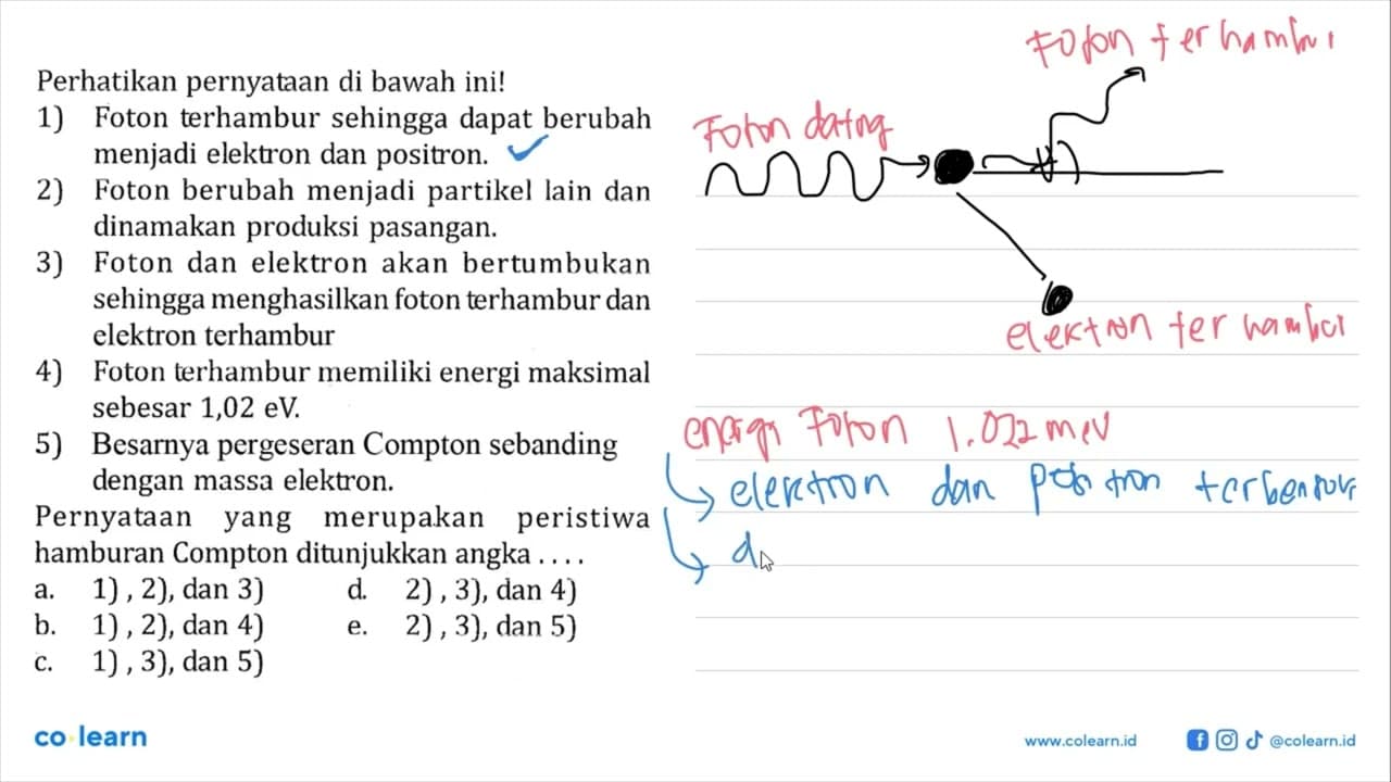 Perhatikan pernyataan di bawah ini!1) Foton terhambur