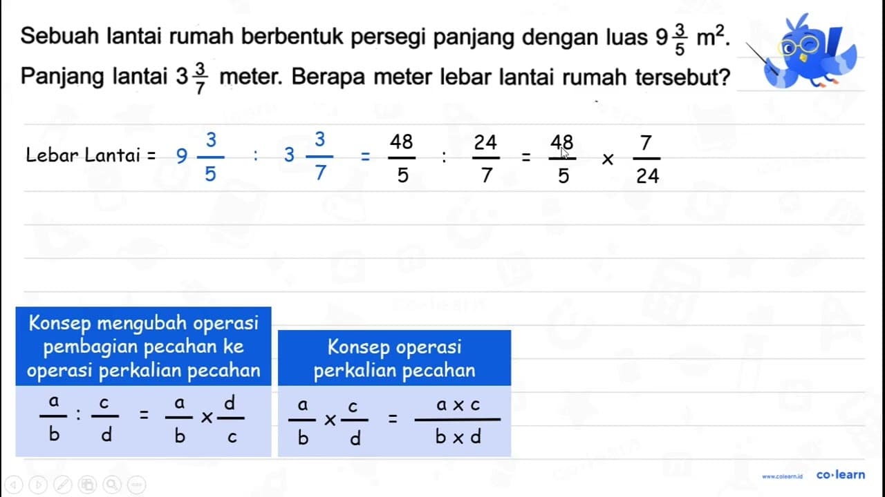 Sebuah lantai rumah berbentuk persegi panjang dengan luas 9