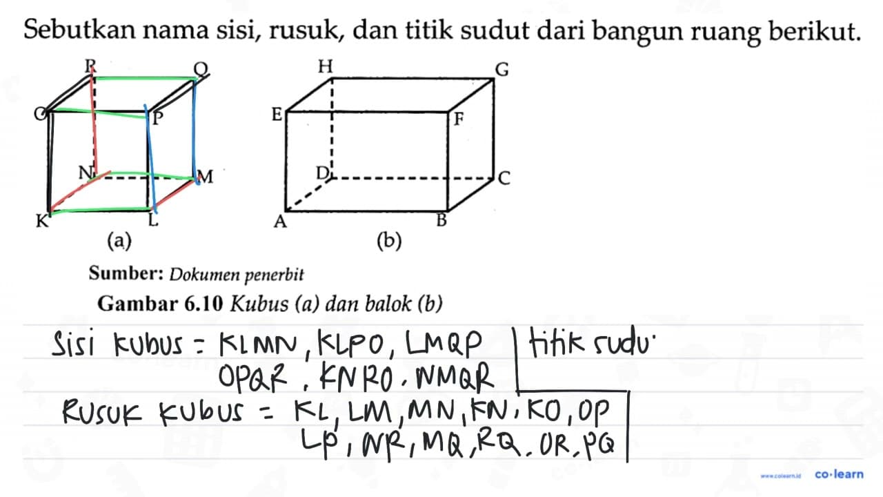 Sebutkan nama sisi, rusuk, dan titik sudut dari bangun