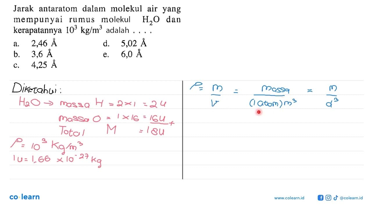 Jarak antaratom dalam molekul air yang mempunyai rumus